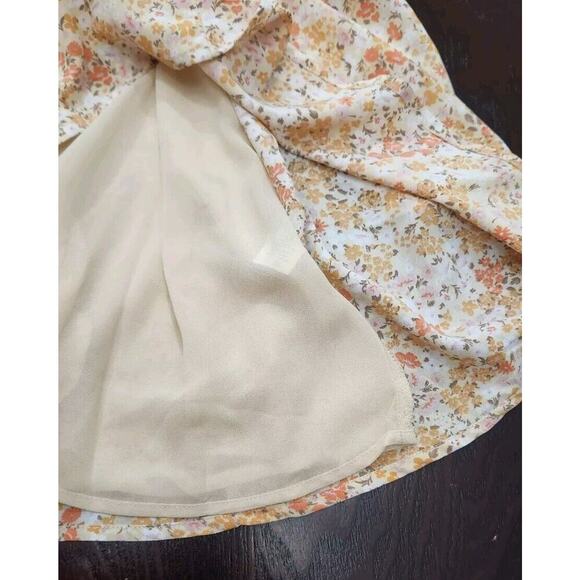 ASTR The Label Puff Sleeve Ditsy Peach Floral A Line Midi Dress Lined‎ Women M - Picture 8 of 10